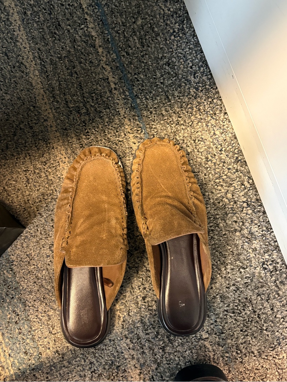Suede Slip-On Loafer Mules in Chestnut Brown